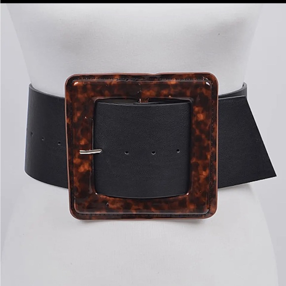 Black Wide Belt with Tortoiseshell Buckle - Picture 1 of 1